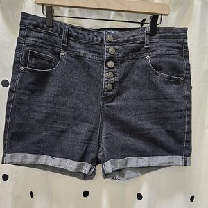 Modcloth high rise button fly rolled cuff denim shorts size 16